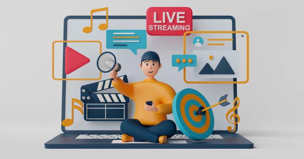 Best marketing investments for small businesses illustrated with 3D character using megaphone, video, chat, and target icons on laptop screen.