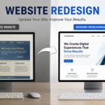 Website redesign comparison showing an outdated website transformed into a modern, responsive design with improved user experience, performance, and mobile optimisation.