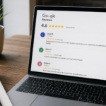 Google Reviews displayed on a laptop in a modern office, highlighting the importance of authentic customer feedback and building trust for local businesses.