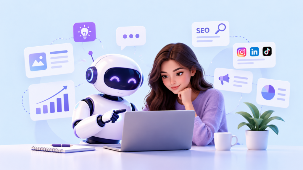 Digital marketer using AI in marketing for SEO, social media, content creation and data analysis.